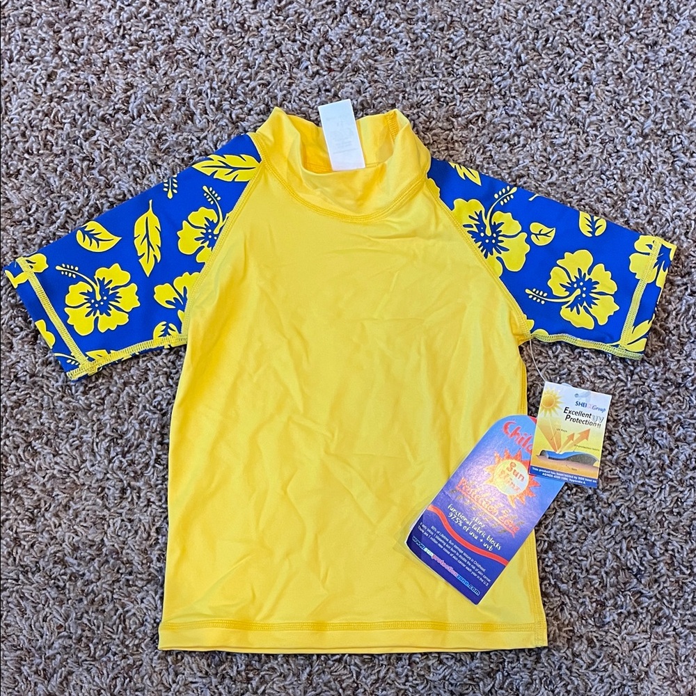 Kids Yellow and Blue Floral Rash Guard